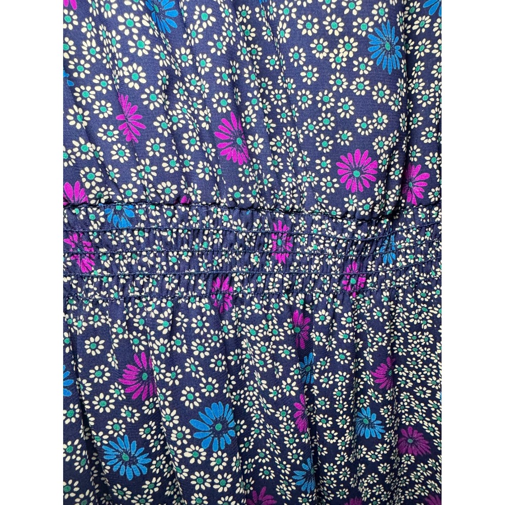 Lady Carol Petites Vintage Floral Midi Dress Blue Purple Daisy Smocked Waist 8 - Picture 3 of 7